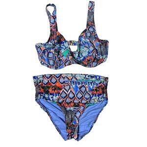 Sunseeker Bikini Abstract Artsy Printed Two Piece Swimsuit Set Size Large